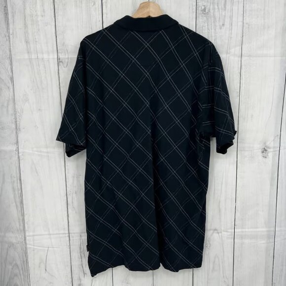 IZOD XL Y2K Black Blue Plaid Polo Shirt Short Sleeve Golf - Picture 2 of 7